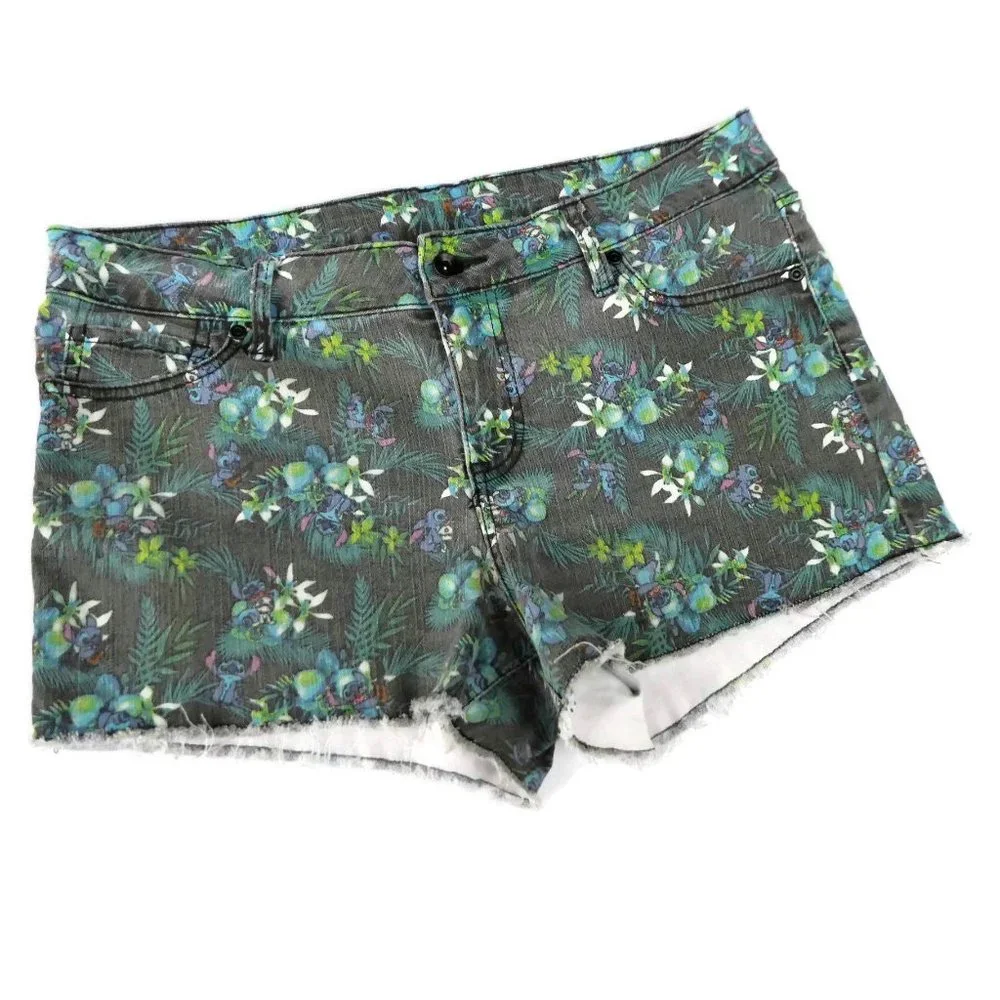Disney Lilo Stitch Shorts Jean Cotton Stretch Mid Rise Cartoon Juniors 15